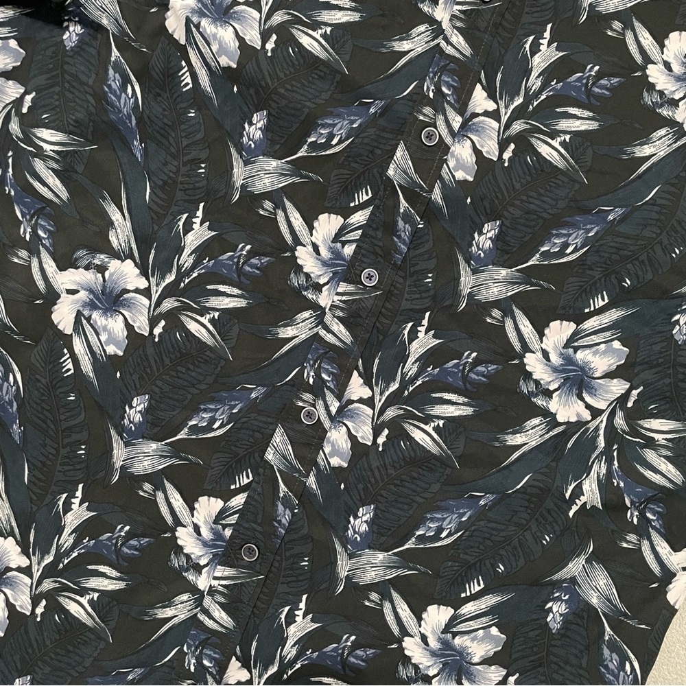 Fried Denim Slim Fit Floral Button Down Shirt Mens Size XL Black Blue - Picture 2 of 8